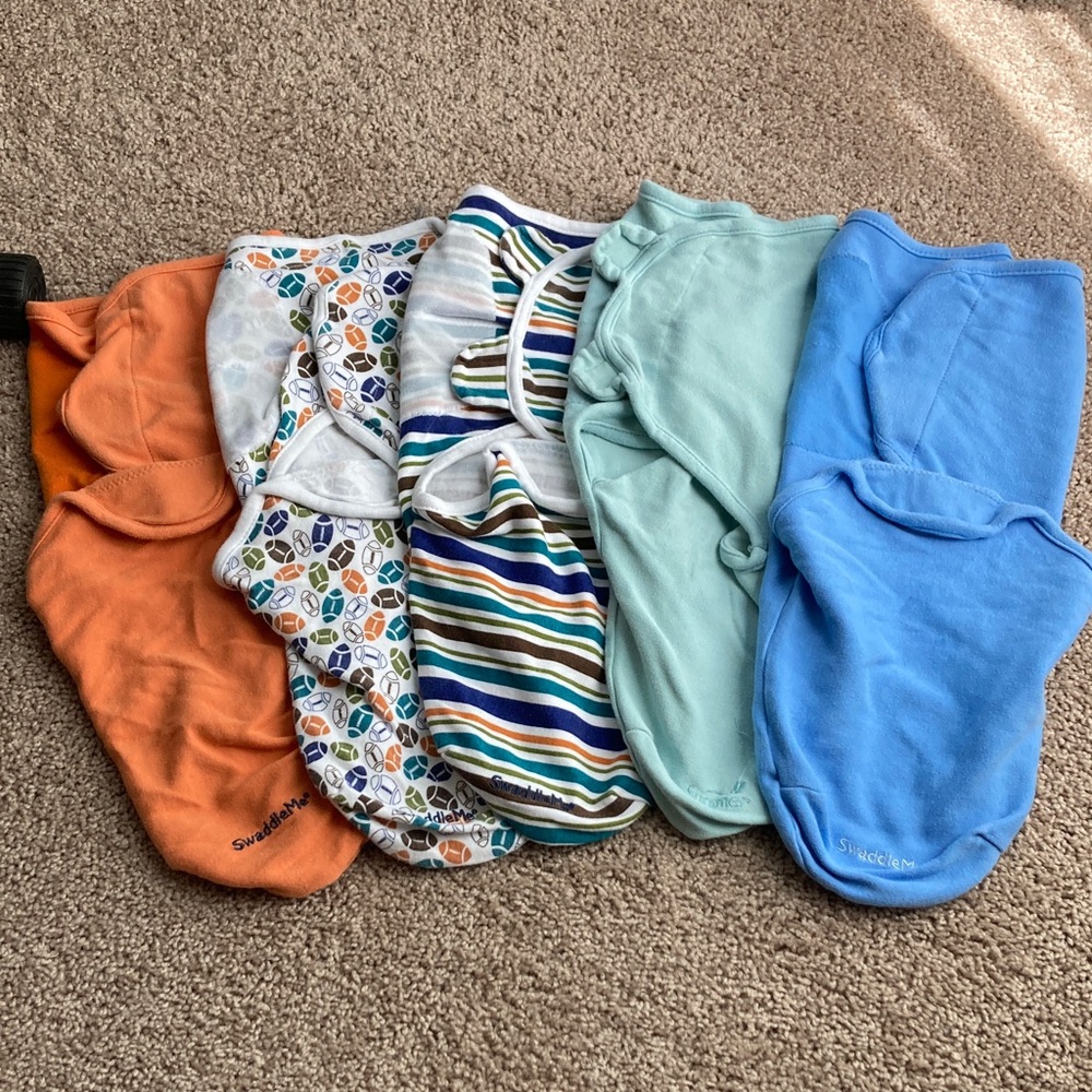 SwaddleMe Swaddle Me Boy Bundle (5) Sz Small 7-14 lbs Sport Theme Velcro